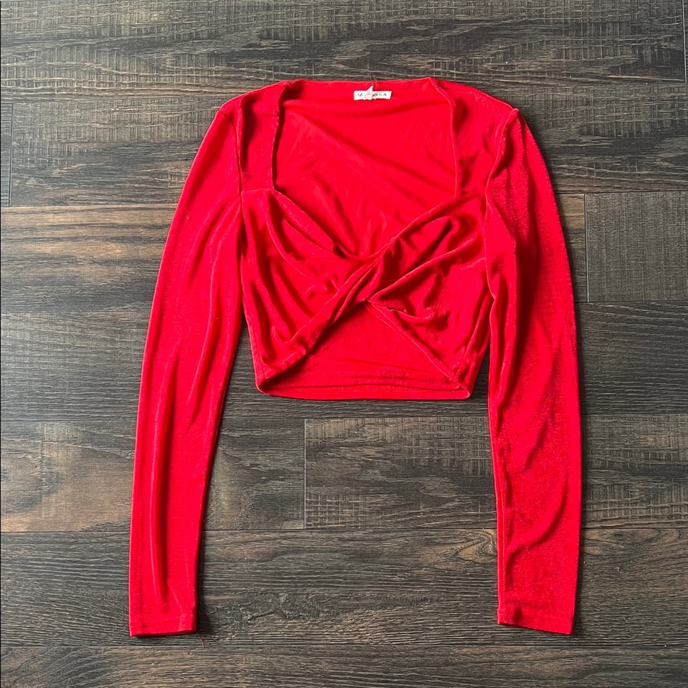 Red Twist Front Long Sleeve Crop Top